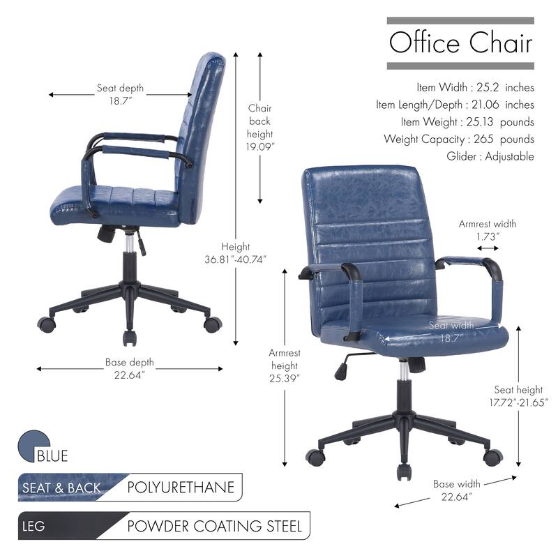 Porthos Home Francis Swivel Office Chair, PU Leather, Roller Wheels