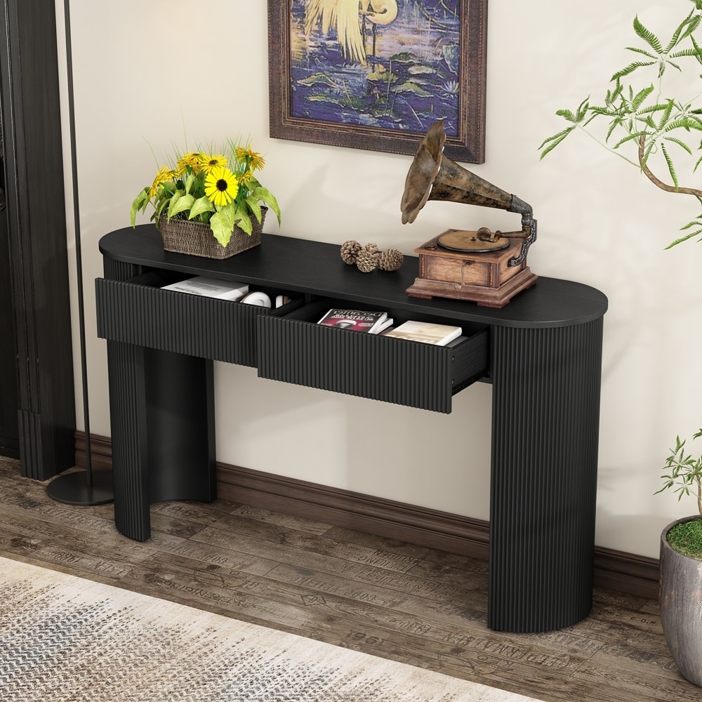 Oval Top and 2 Drawers Console Table