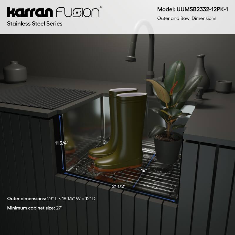 Karran Fusion Undermount 23-in x 18-in Stainless Steel Single Bowl Workstation Kitchen Sink