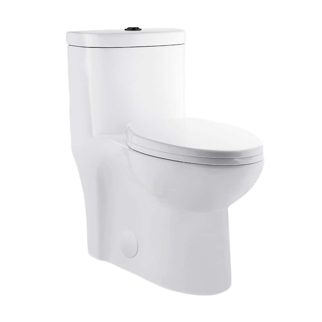 Besanon One Piece Elongated Toilet Dual Flush, Black Hardware 1.1/1.6 Gpf - 27.75" x 15.55" 28.4"
