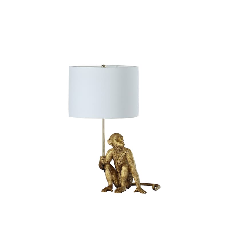 HomeRoots 26" Antiqued Gold Sitting Monkey Table Lamp With White - 18