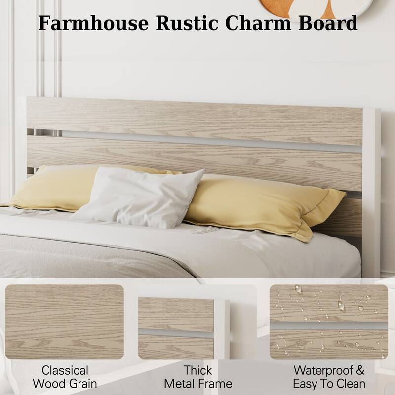 VECELO Industrial Wood Bed Frame with Headboard Twin Size Beds/Full Size Beds/Queen Size Beds
