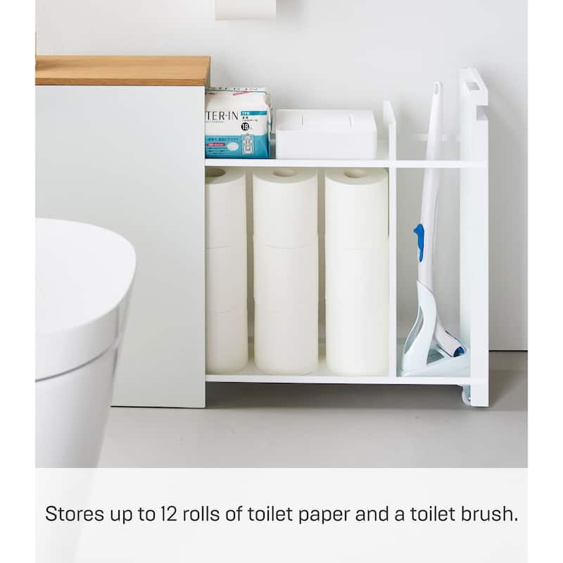 Yamazaki Home Pull-Out Bathroom Storage Cabinet, Steel and Wood - L 22.05 x W 5.51 x H 21.65 inches