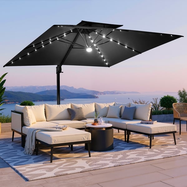15 foot green patio umbrella 15 Feet Double-Sided Twin Patio Umbrella with Crank and Base-Turquoise main image 0