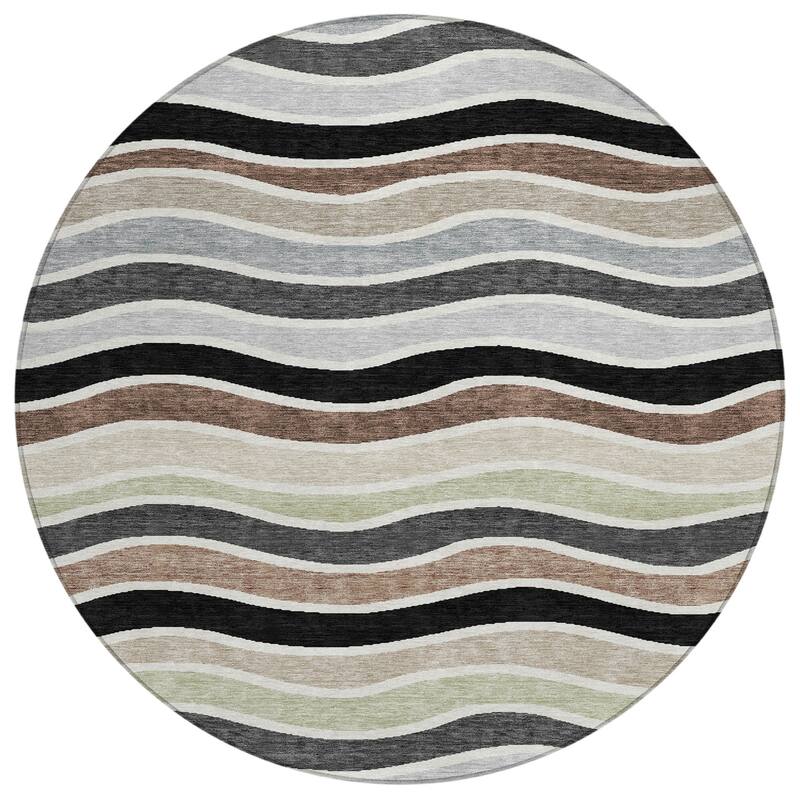 Machine Washable Indoor/ Outdoor Contemporary Stripe Chantille Rug