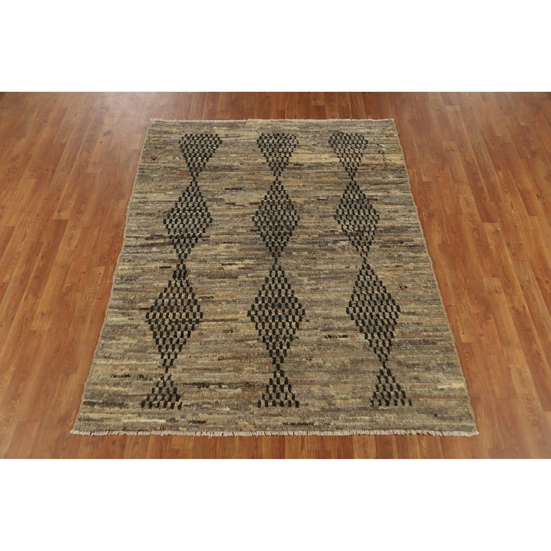 Geometric Moroccan Rug Handmade Multi-Color Tribal Wool Carpet - 4'10" x 6'3"