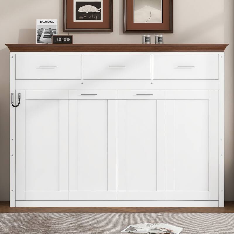 Space-Saving Twin Murphy Bed with 3 Drawers & Storage Shelf, White - White