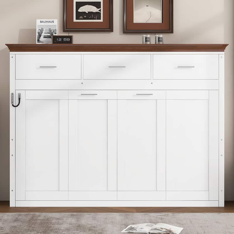 Twin Size Murphy Bed with 3 Storage Drawers and Foldable Design in White