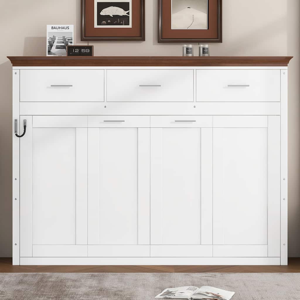 Twin Size Murphy Bed with 3 Storage Drawers and Foldable Design in White