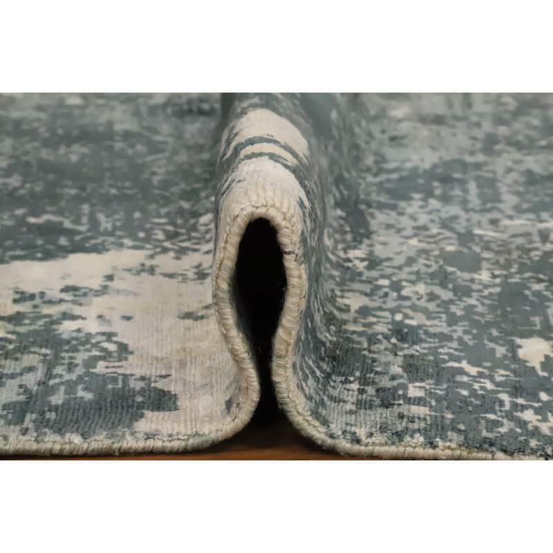Hand Knotted Oriental Viscose Silk Carpet Modern Abstract Greys & Charcoal Abstract Area Rug - 7' 10'' X 4' 10''
