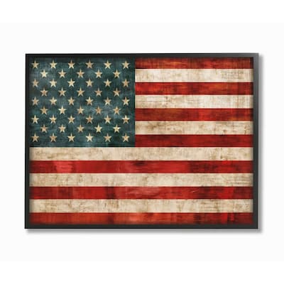 Stupell Industries US American Flag Wood Textured Design Framed Wall Art