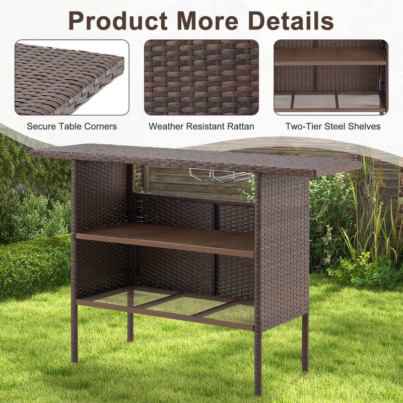 AVAWING Patio PE Wicker Bar Table Rattan Bar Counter Table