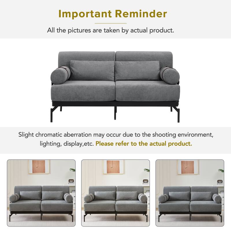Chenille Loveseat Sofa, 59" 2 Seater Sofa with USB Ports, Round Arms, Adjustable Faux Leather Straps for Living Room