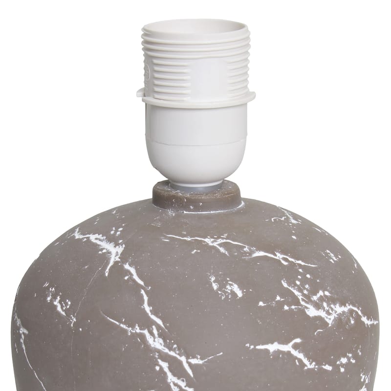 Marble Inspired Ceramic Table Lamp with White Fabric Drum Shade Modern Compact Accent Lighting Multiple Colors