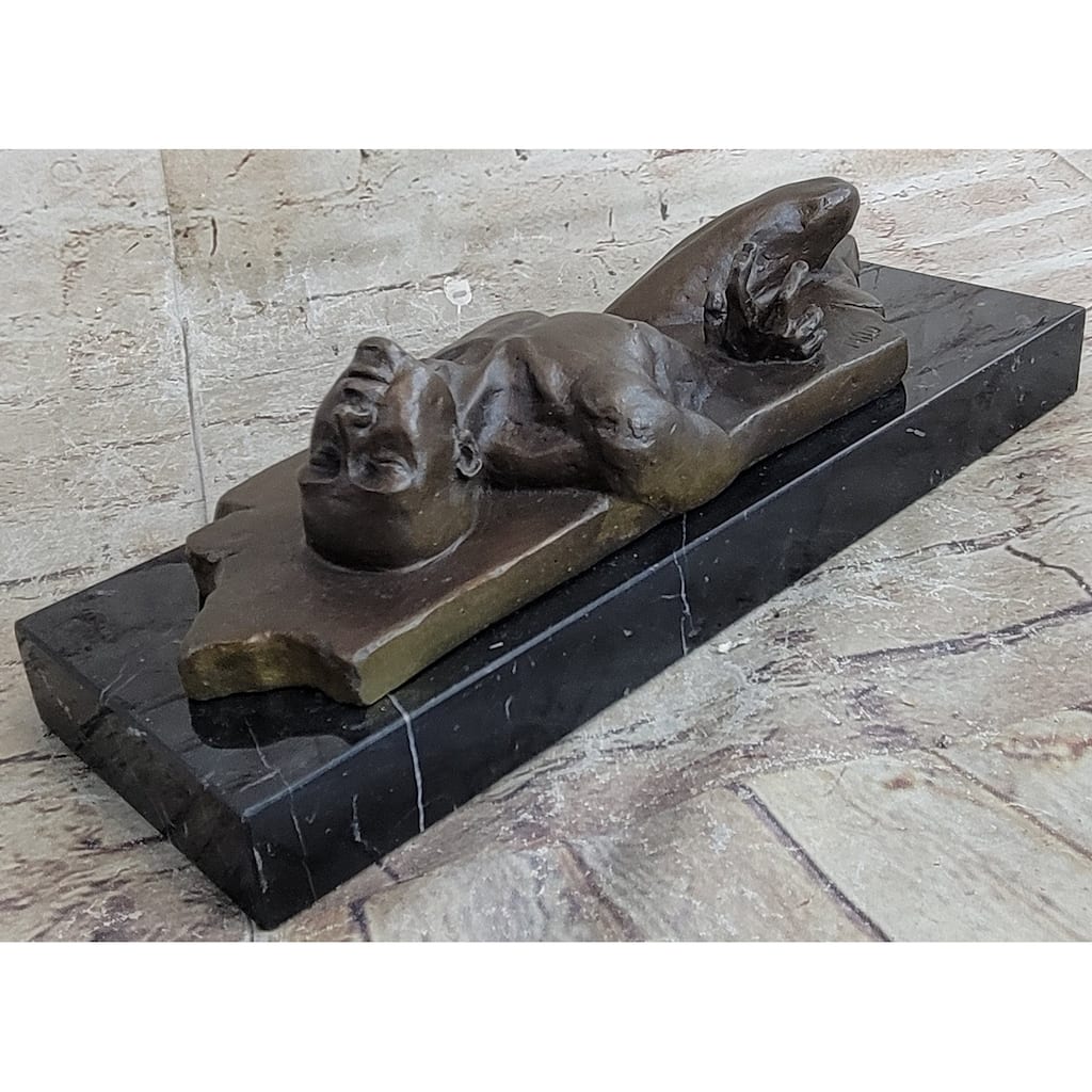 Surreal Hot Cast Bronze Sculpture Of Male Figure Trapped In The Floor On A Marble Base