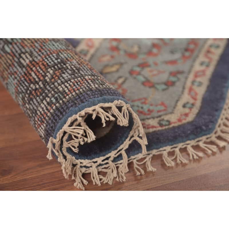 Blue Heriz Serapi Oriental Octagon Area Rug Wool Carpet - 6'0"x 5'11"