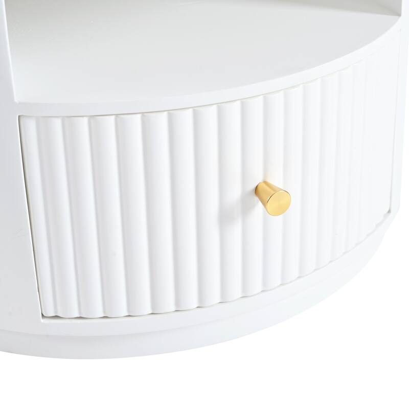 Roomfitters Cloud Coffee Table with Drawer and Open Shelf, Irregular Shape Accent Table for Stylish Living Room, White