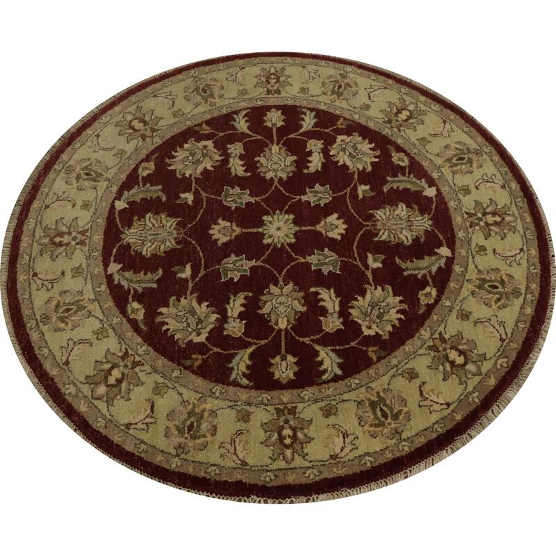 Hand Knotted Oriental 100% Wool Carpet Traditional All-Over Red Peshawar Area Rug - 4' 0'' X 4' 0''