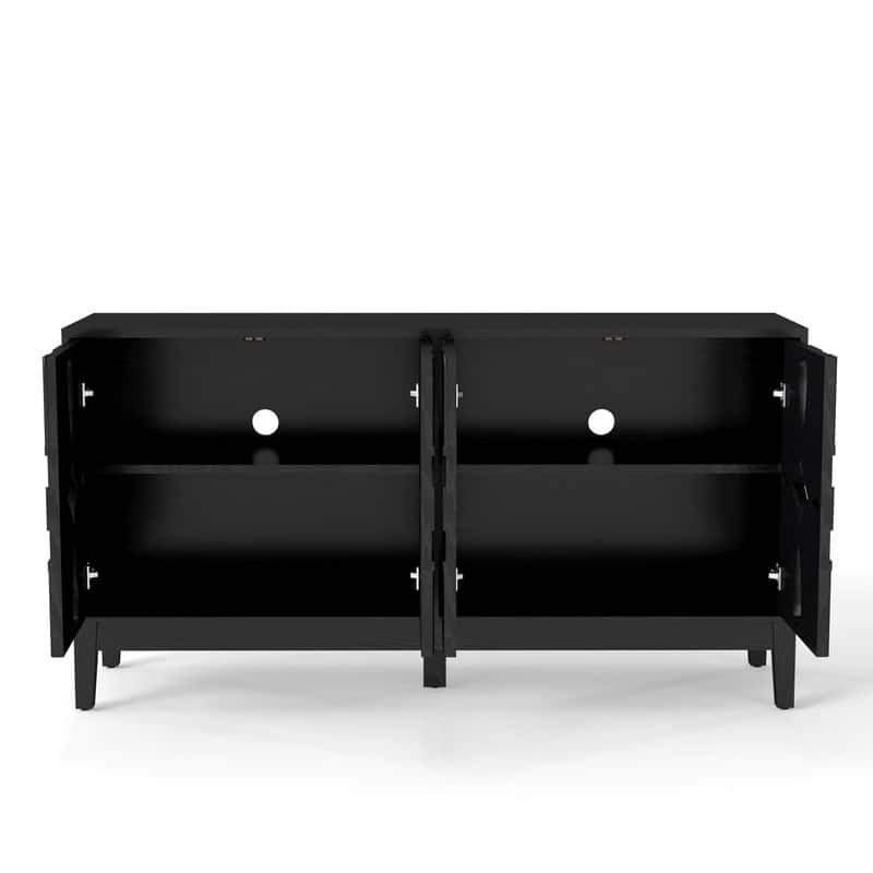 60.5" Mid Century Modern Sideboard Buffet Cabinet with 4 Doors, Adjustable Shelves, and Outlet Holes