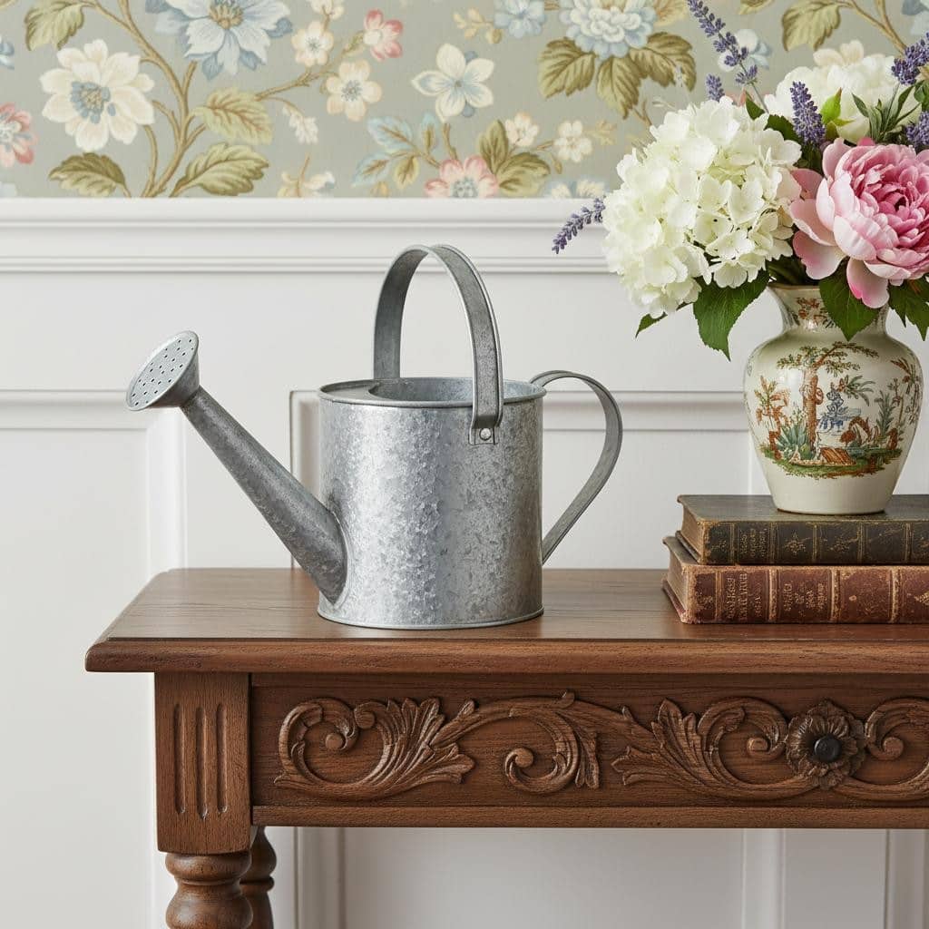 HomeRoots 7" Gray Galvanized Metal Decorative Watering Can - 12.00 in. x 6.50 in. x 5.50 in.