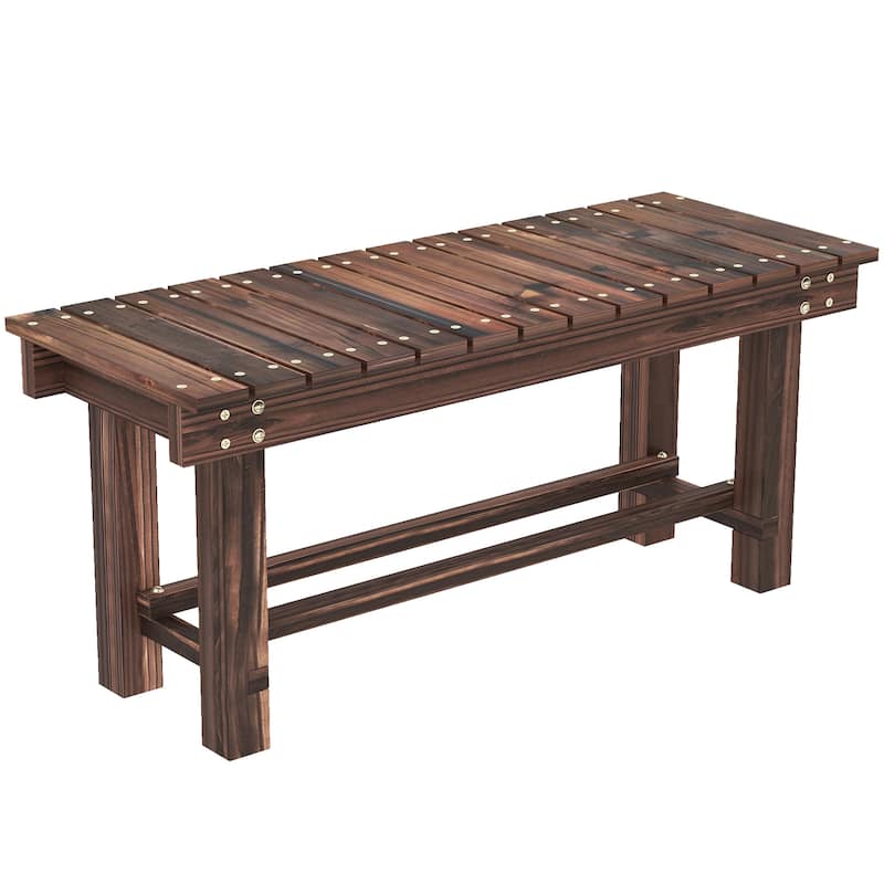Outsunny 35.4" Wooden Garden Bench with Storage Shelf, 2 Seater, Suitable for Patio, Balcony, Outdoor Bench, Carbonized Wood