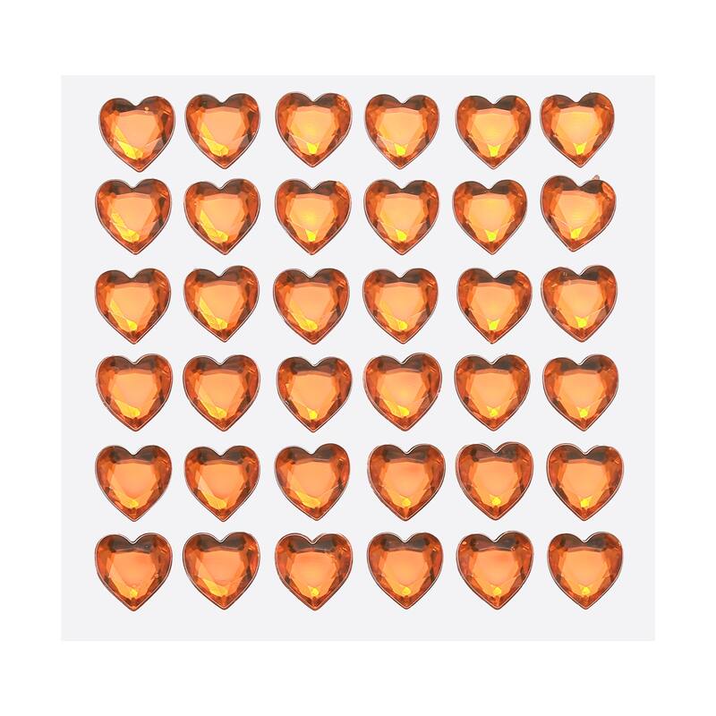 144 Pcs Heart Rhinestone 10mm Self Adhesive Gems Stickers Orange