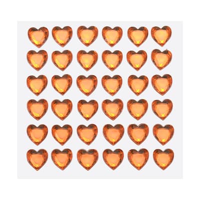 144 Pcs Heart Rhinestone 10mm Self Adhesive Gems Stickers Orange