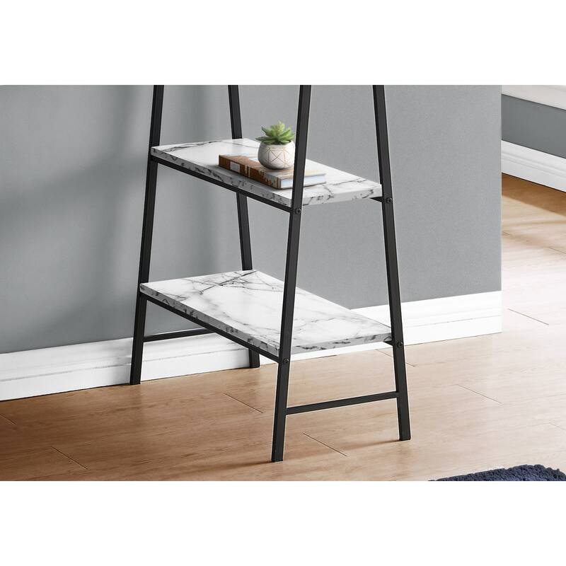 Contemporary 48" Computer Desk with 4 Open Shelves and Metal Base, Space-Saving Writing Desk for Home Office