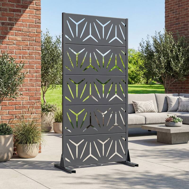 72" H×47"W Dovelina Black Outdoor Freestanding Metal Privacy Screen Decorative Garden Fence