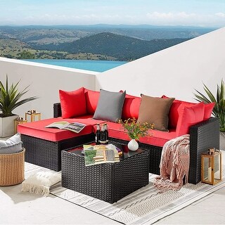 Bossin Patio Furniture Sets Outdoor Sectional Sofa All Weather PE Rattan Patio Conversation Set - 76.4inch x 50inch x 23.6 inch