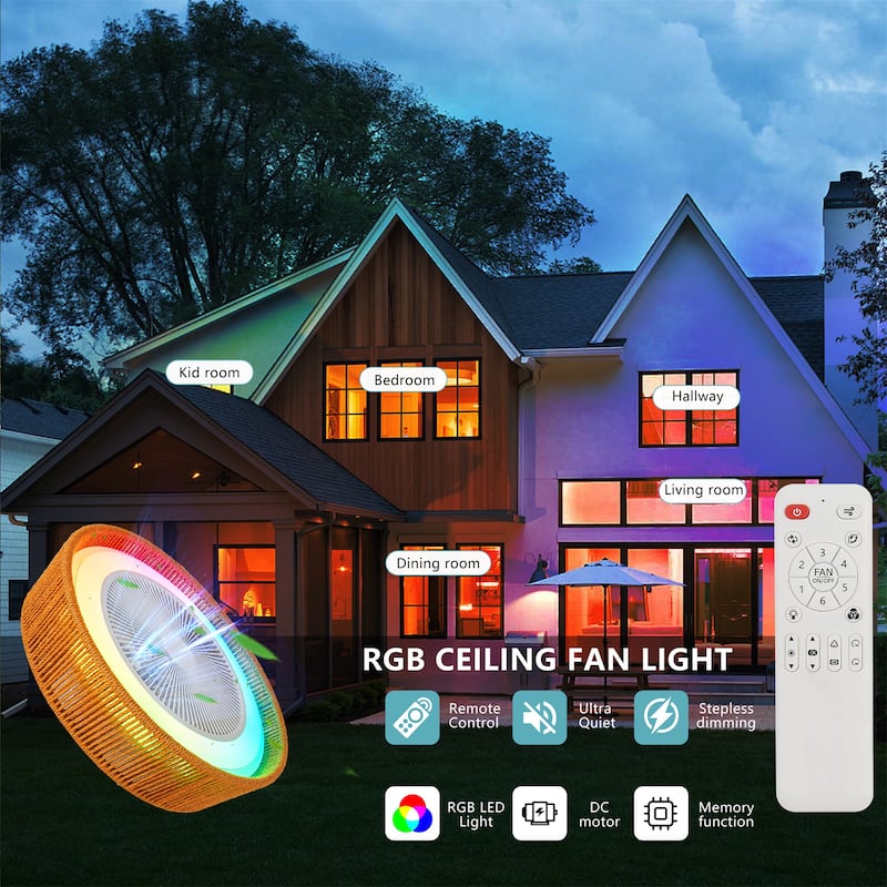 21inches Modern Rustic Quiet 6-Speed Reversible Ceiling Fan Light