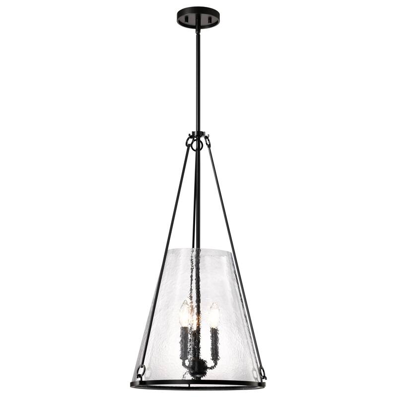 Valentine Large Pendant Black Finish Hammered Glass
