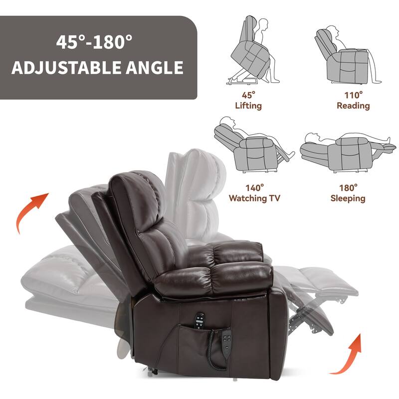 Leatheraire Heat Massage Dual Motor Infinite Position Up to 350 LBS Large Electric Power Lift Recliners with Hidden Cup Holders