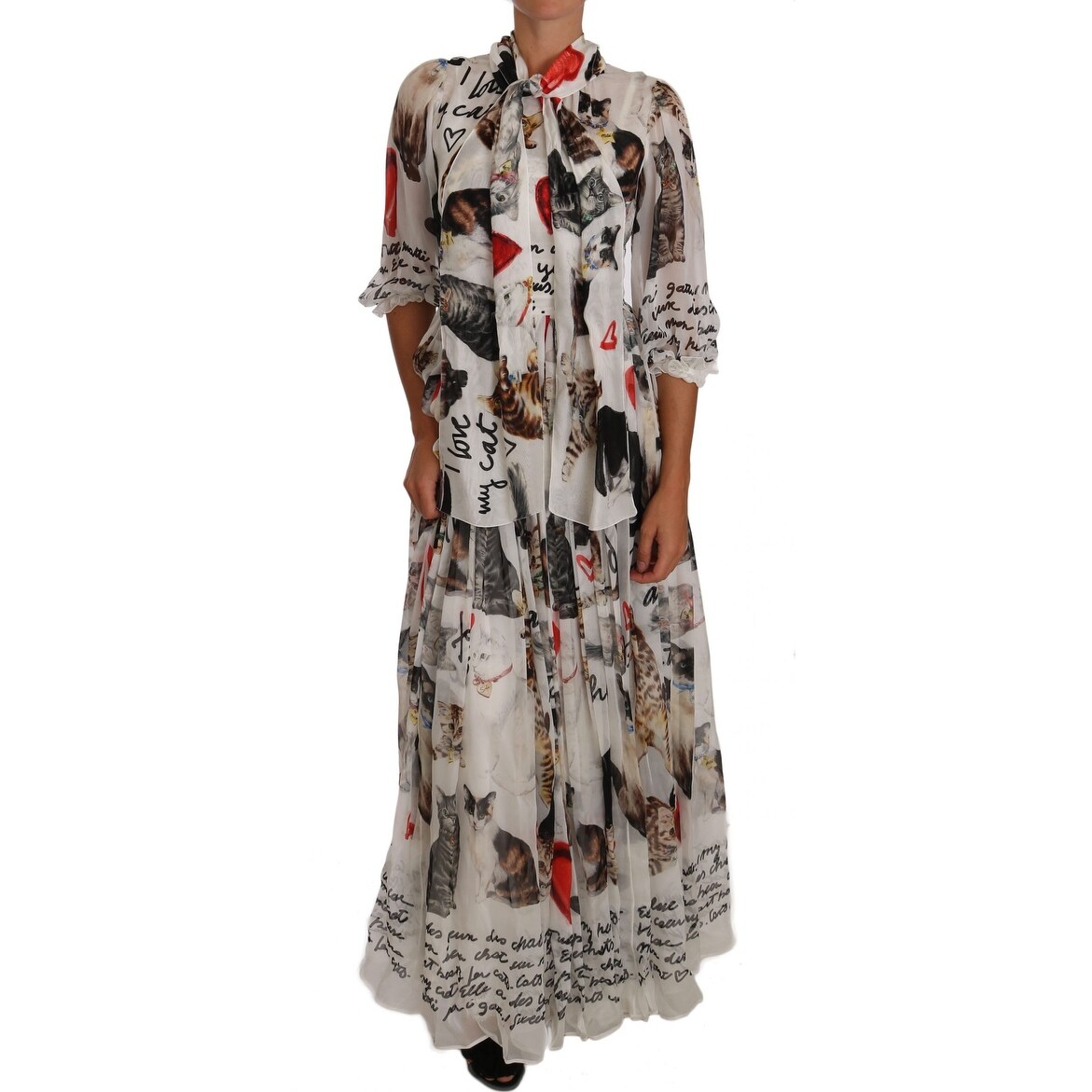 Shop Dolce Gabbana White Bengal Cat Long Maxi Gown Silk Women S