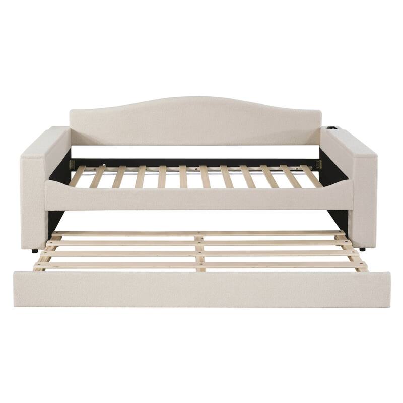 Sofa bed with storage arms, trundle bed and Bluetooth stereo