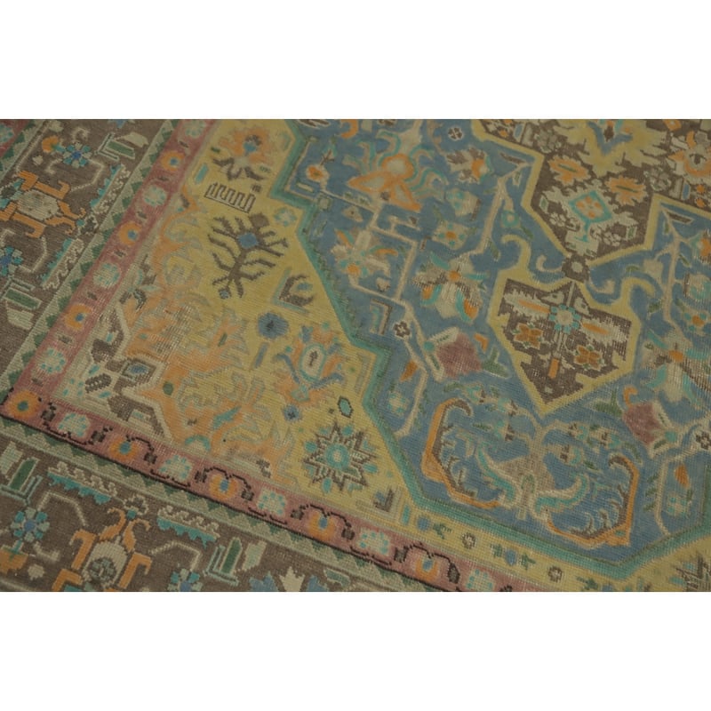 Hand Knotted Oriental 100% Wool Carpet Traditional Floral Navy Blue & Blues Tabriz Area Rug - 9' 6'' X 6' 3''