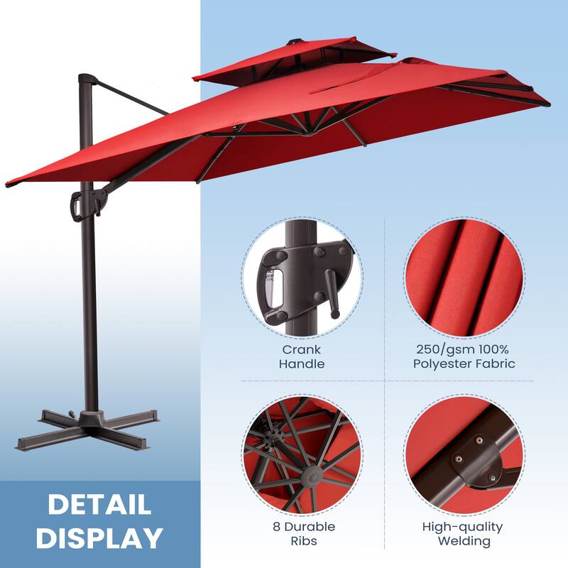 10.5 ft. x 9 ft. Double top 360-Degree Rotation Cantilever Patio Umbrella with Base