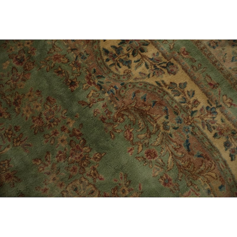 Hand Knotted Oriental 100% Wool Carpet Traditional Floral Green Kerman Area Rug - 19' 1'' X 11' 9''