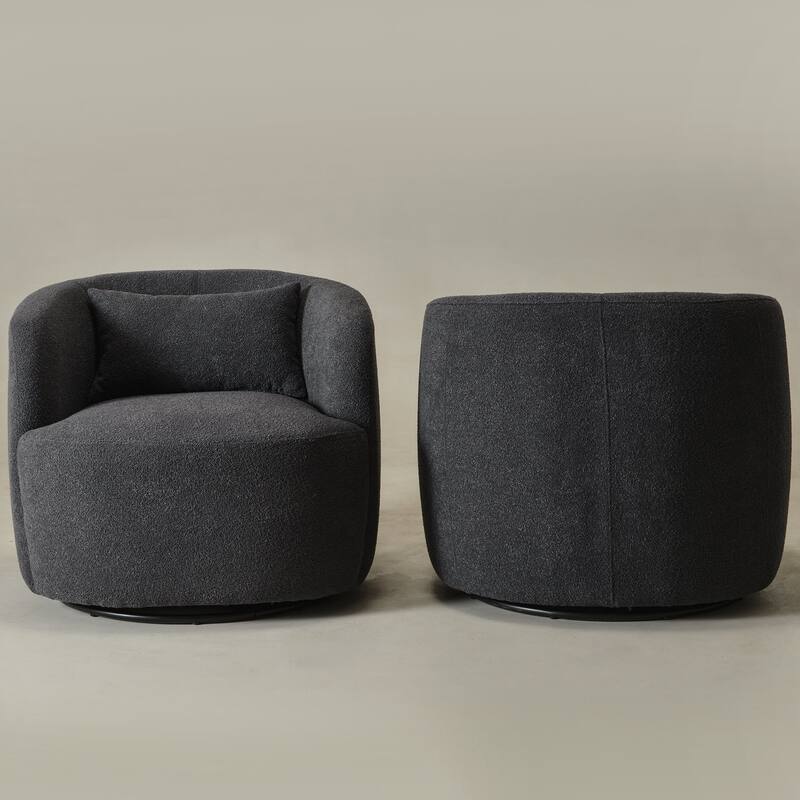 KINWELL 34" Wide Boucle Upholstered Sherpa Swivel Armchair (Set of 2)