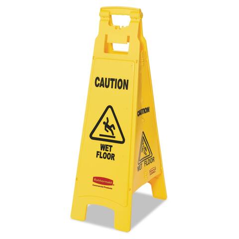 Caution Wet Floor Floor Sign, 4-Sided, Plastic, 12 x 16 x 38, Yellow