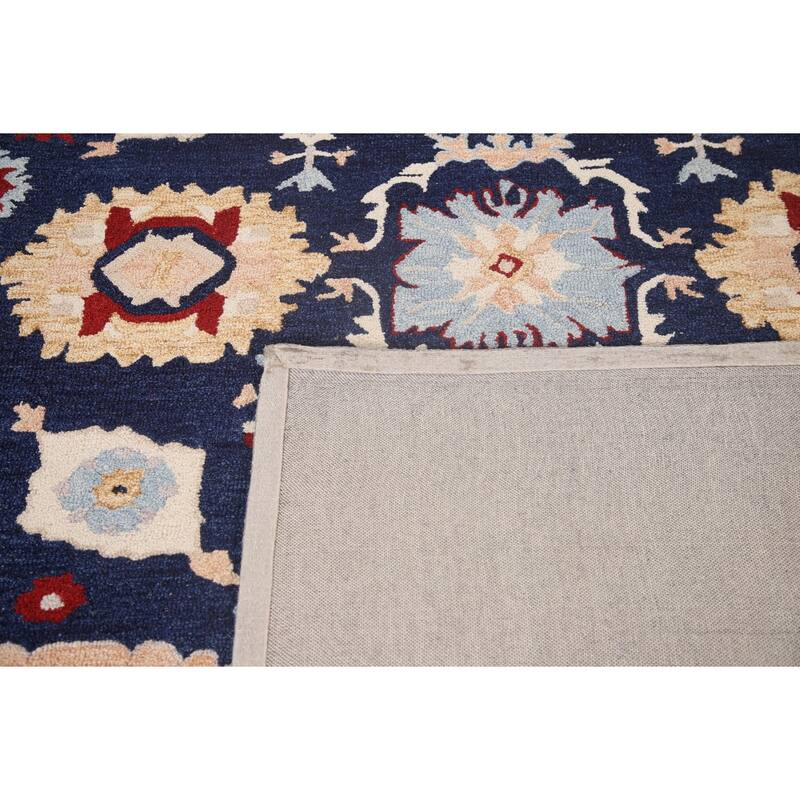Traditional Navy Blue Heriz Indian Rug Hand-Tufted Carpet