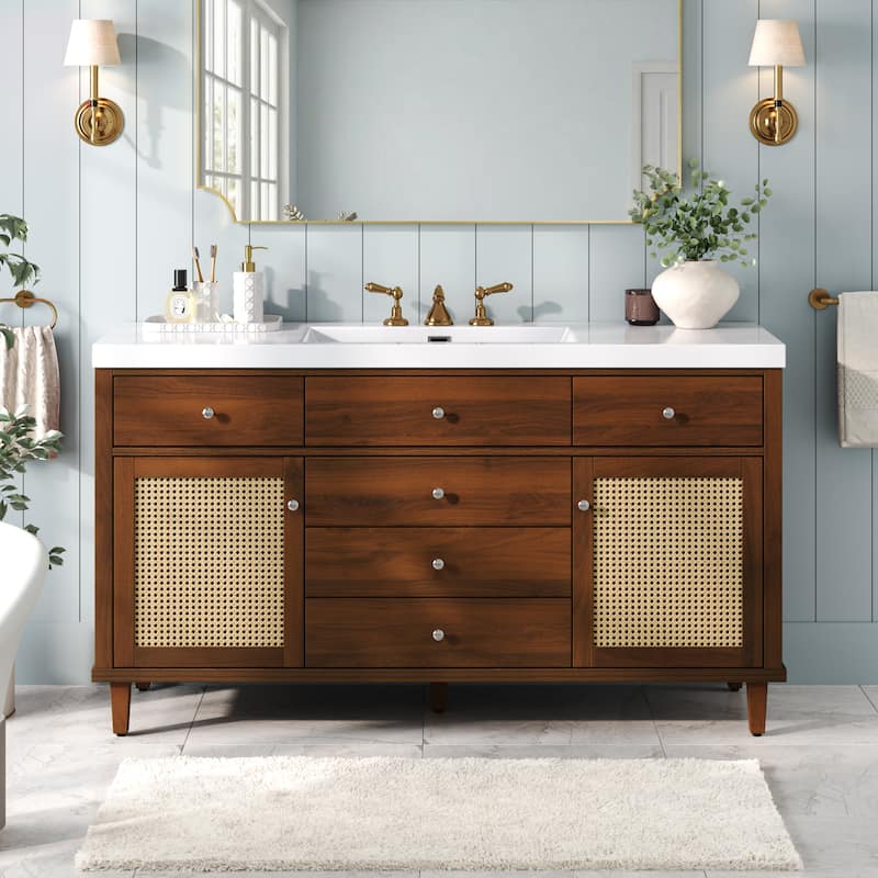 Christopher Knight Home - Emery 60" Bathroom Vanity with SMC Sink, Natural Finish for Modern Large Storage Cabinet