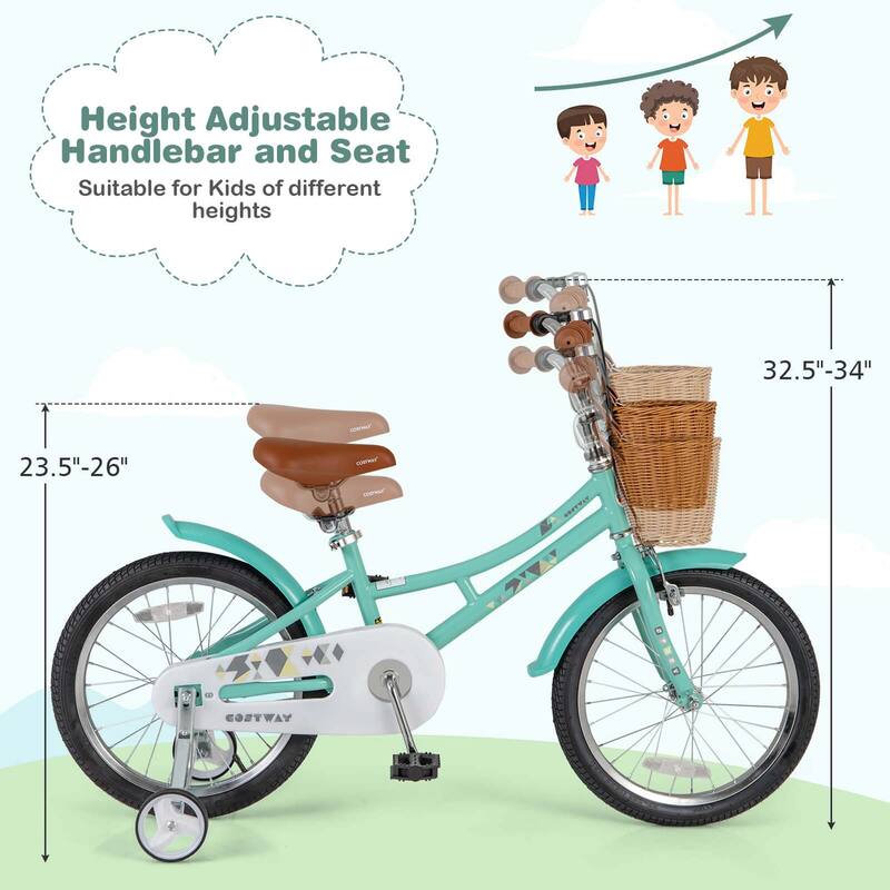 Costway 12"/14"/16"/18" Kids Bike with Height Adjustable Handlebar - See Details