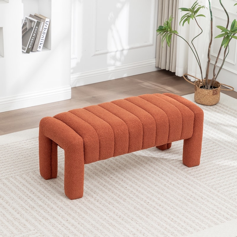 SEYNAR Modern Glam Teddy Velvet Fabric Rectangle Ottoman