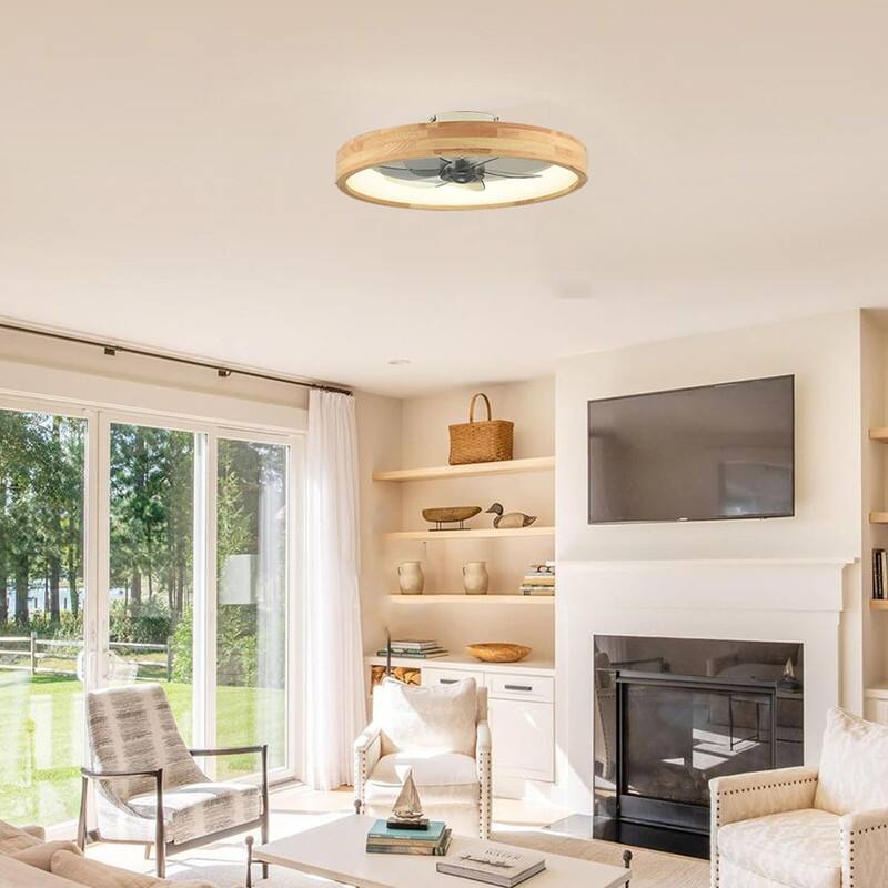 20” Light weight ceiling light wood ceiling fan with wood light flush mount low profile fan