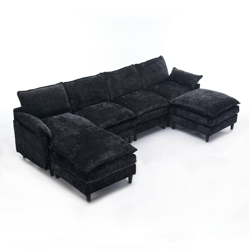 Oversized U Shaped Sectional Couch, Comfy Cloud Modular Sectional Sofa with 2 Ottoman Deep Seat Chenille Modern Cloud Sofa