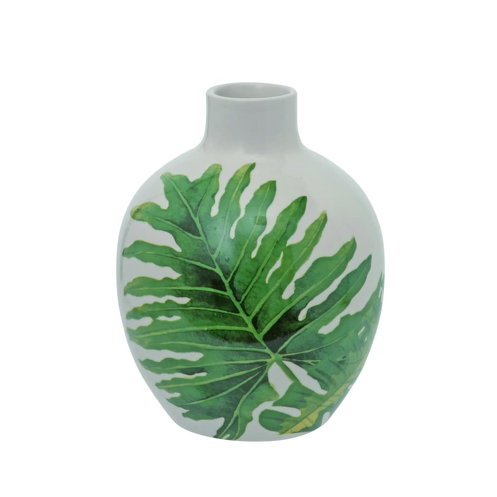 Transpac Dolomite 6.5 in. Multicolor Spring Leaf Vase