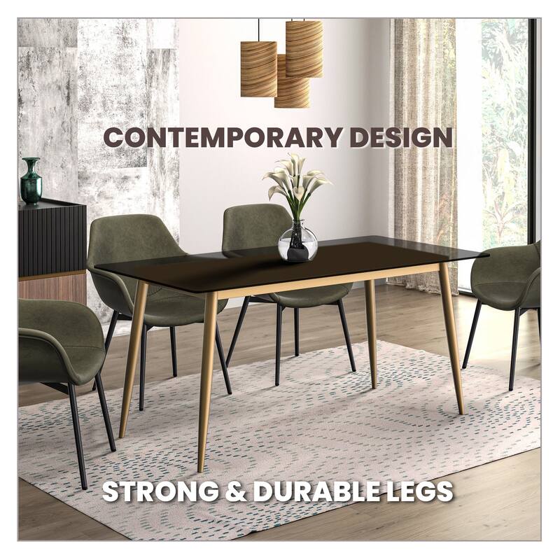 Zayle Dining Table with a 71" Rectangular Top and Gold Steel Base