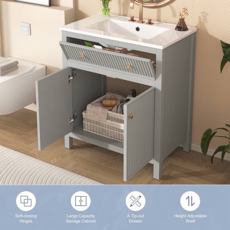 GDFStudio - Ardmore Modern Freestanding Bathroom Vanity with Ceramic Sink and Soft-Closing Doors - 30'W