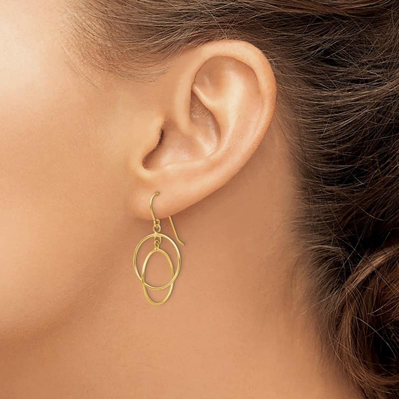 Curata 14k Yellow Gold 33x17mm Polished Circles Long Drop Dangle Hook Earrings